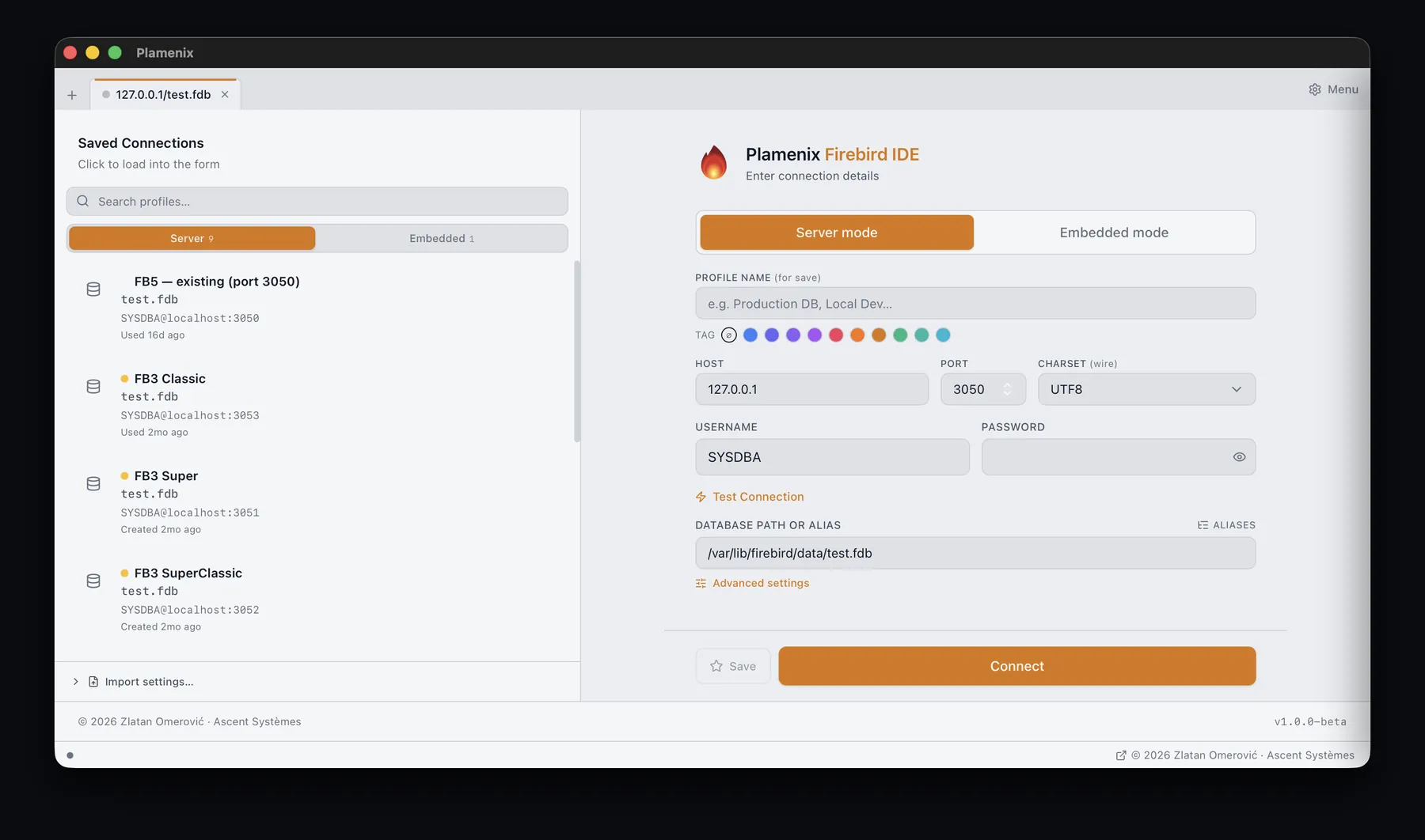 The same connection screen in the light theme.